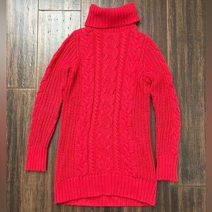 GAP Women's Red Cable Knit Turtleneck Sweater